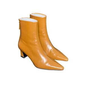 Reike Nen Leather Slim Line Ankle Boots Pointed Toe Block Heel Brown Sz 5.5/35.5
